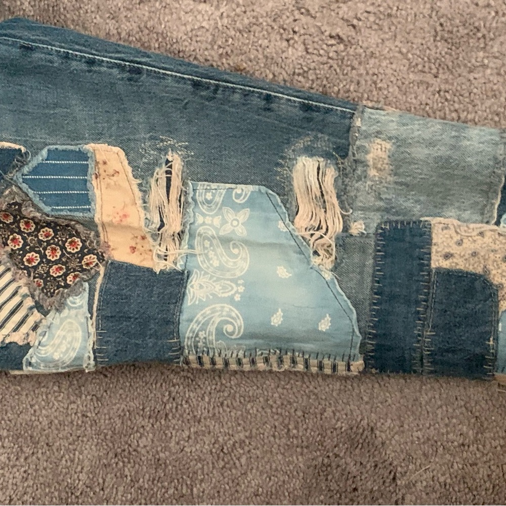 Polo Ralph Lauren Avery Boyfriend heavy Patchwork factory distressed Blue Jeans - Picture 4 of 12